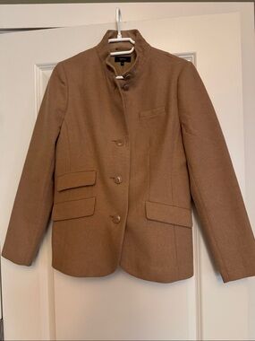 Quince Camel Brown Stand-Collar Wool Blend Blazer